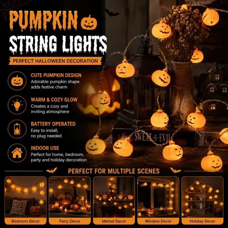 Halloween Pumpkin Decor Led - Cordão de luzes LED em forma