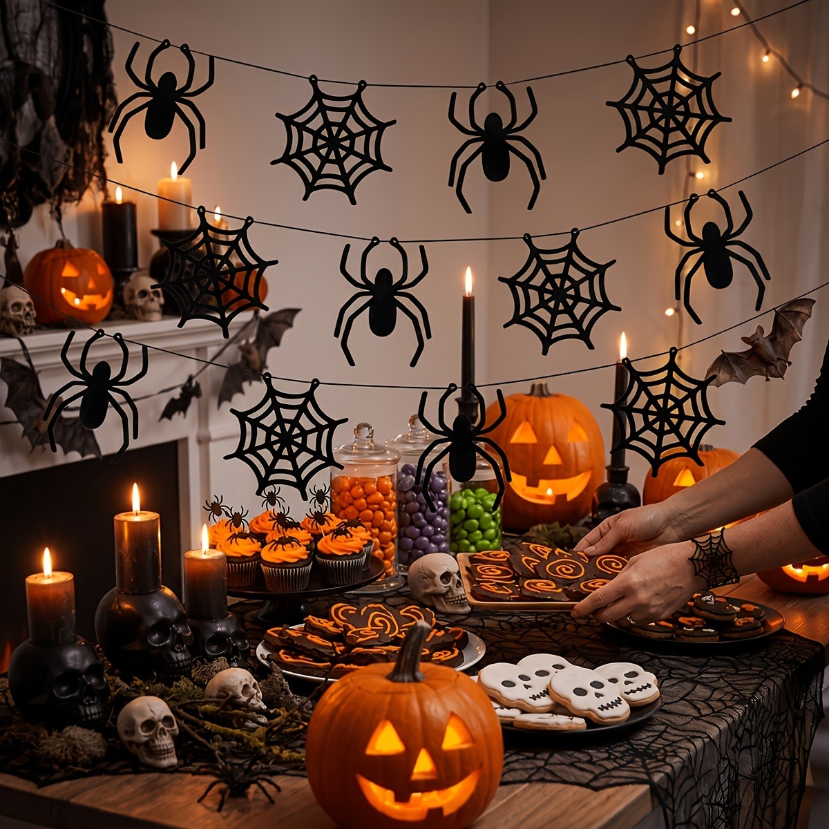 2 conjuntos de guirlandas de b - Spider Web Halloween Decoration avaliação e preço