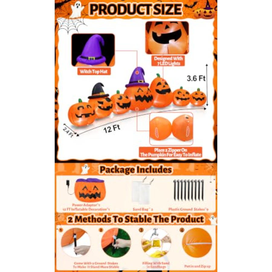 Decoração de abóbora inflável  - Halloween Pumpkin Decor Led avaliação e preço